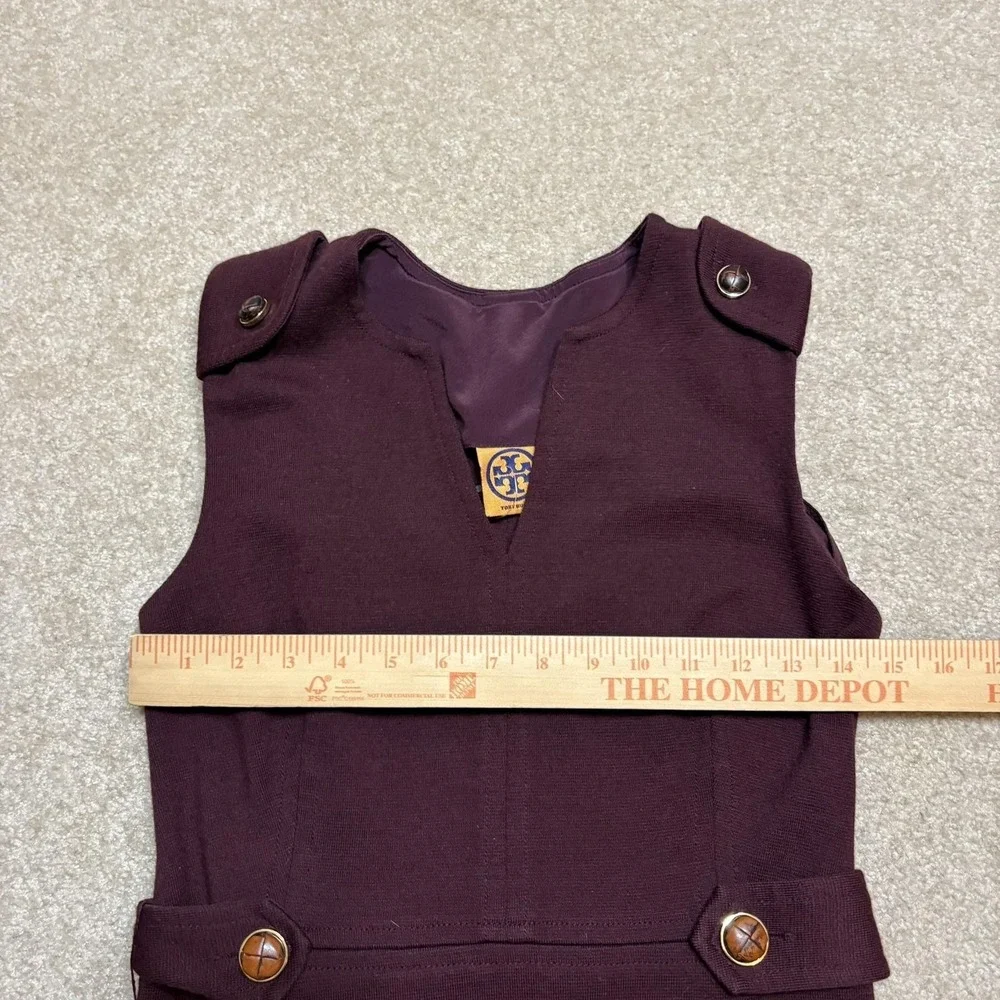 Tory Burch Dress Womens Small Plum Declan Tab Sheath Wool Blend Sleeveless Midi